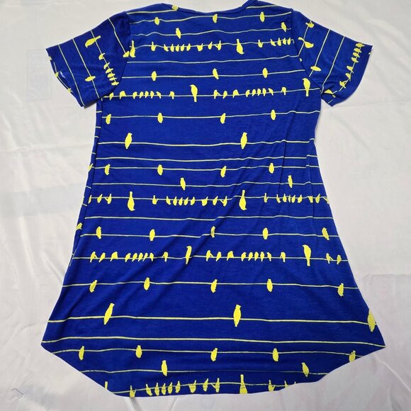 LuLaRoe Pullover shirt XXS Blue and gold birds on a wire Pre-owned - Picture 2 of 9